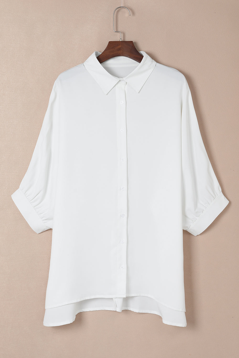 White Plain 3/4 Batwing Sleeve Oversize Button Up Shirt