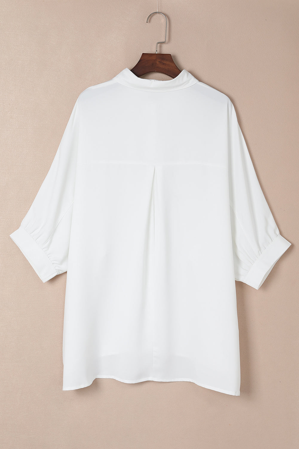White Plain 3/4 Batwing Sleeve Oversize Button Up Shirt