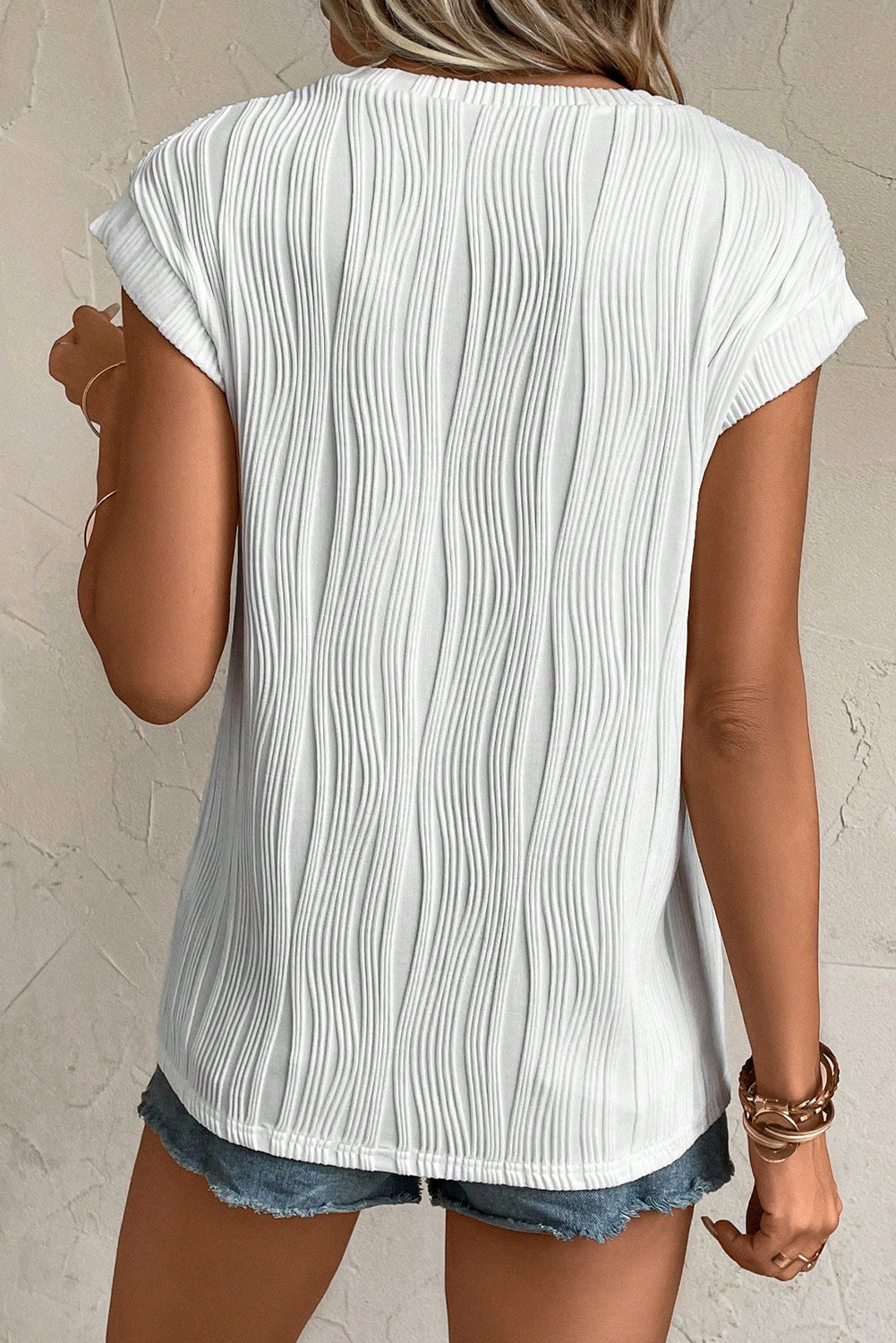 Jungle Green Wavy Textured Cap Sleeve Top