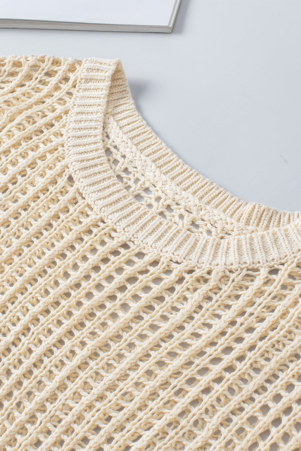 Apricot Fishnet Knit Short Sleeve Tee
