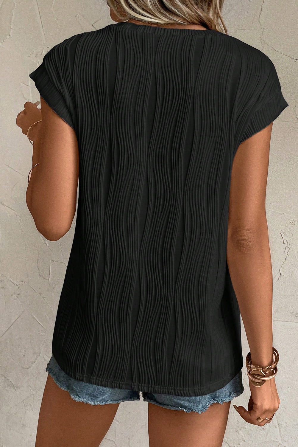 Jungle Green Wavy Textured Cap Sleeve Top