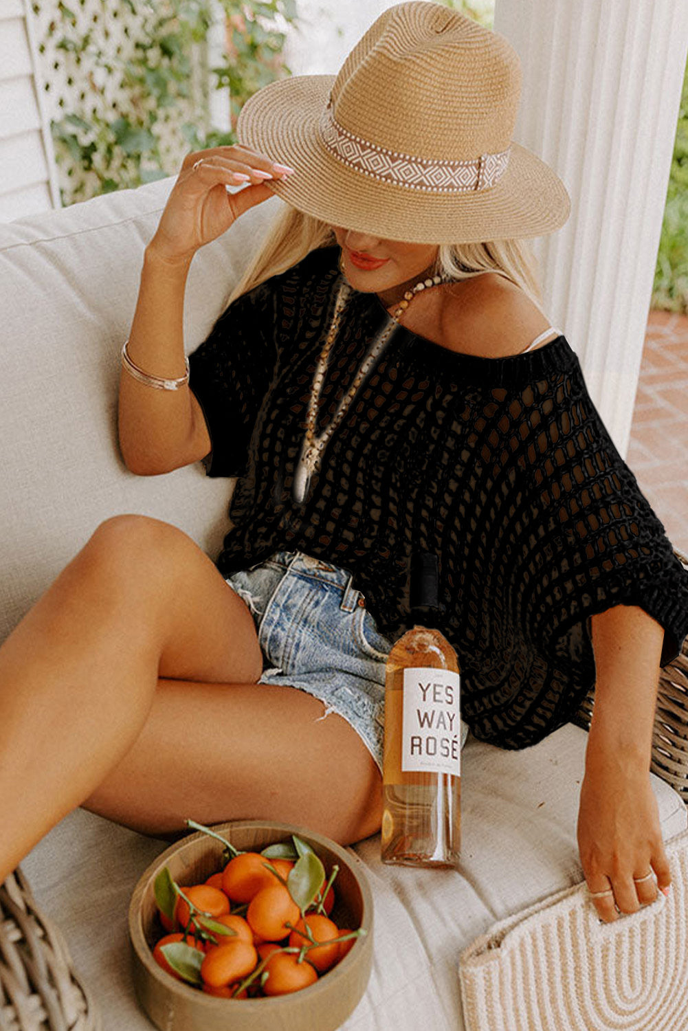 Apricot Fishnet Knit Short Sleeve Tee