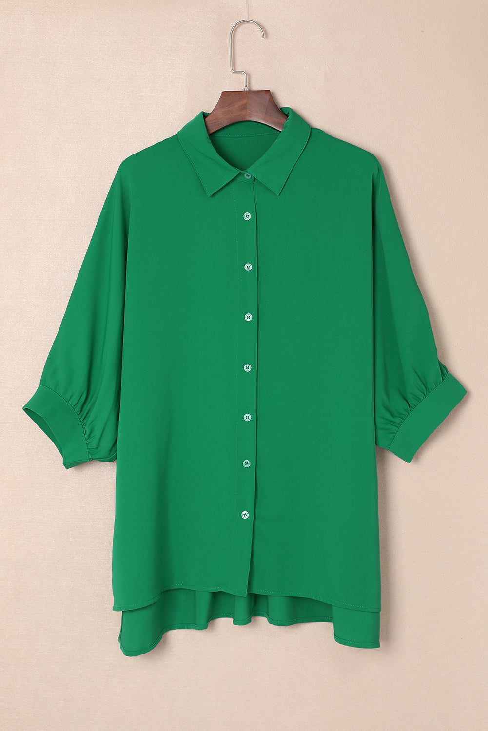 White Plain 3/4 Batwing Sleeve Oversize Button Up Shirt