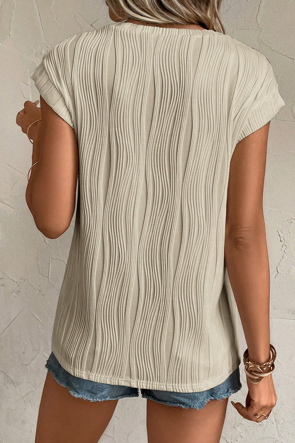 Jungle Green Wavy Textured Cap Sleeve Top