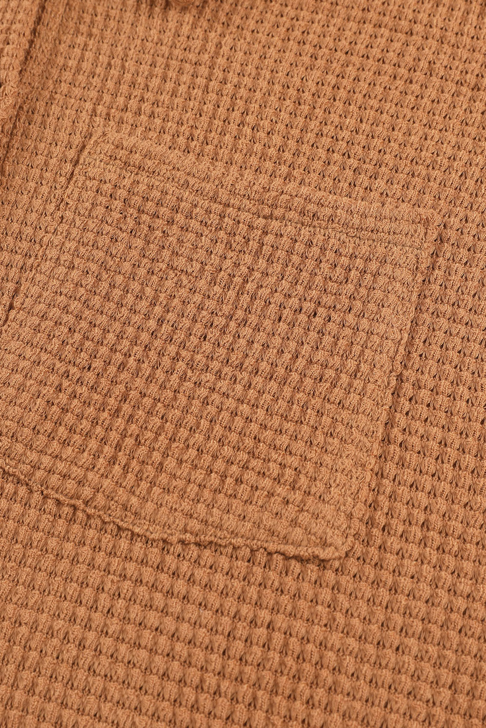 Khaki Pocket Buttons Front Waffle Knit Shacket