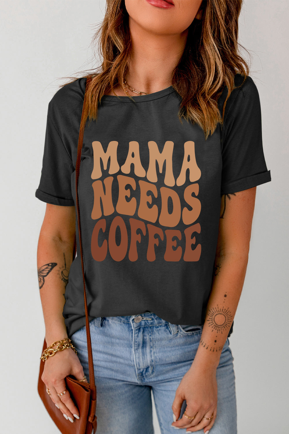 Black MAMA NEEDS COFFEE Graphic T Shirt