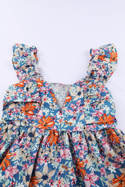 Multicolor Sweetheart Ruffle Sleeveless Floral Short Dress