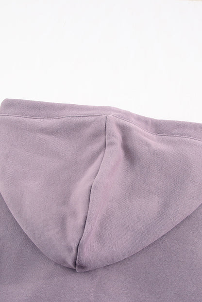 Purple Snap Button Kangaroo Pocket Pullover Hoodie